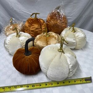 Velvet Pumpkin Decor Set in White and Orange Fall Decor